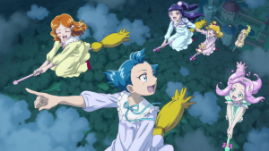 魔法つかいプリキュア41話魔法学校の生徒がほうきで空を飛ぶ